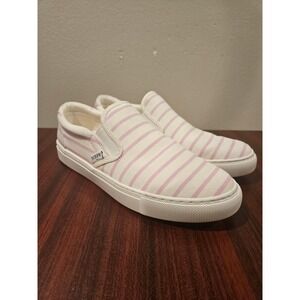 J.Crew Slip On Sneakers Pink Stripe Canvas Casual Shoes‎ Women's 9